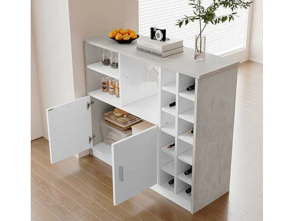 Barmeubel, Laag Dressoir Met Opbergruimte - Mdf - Eigentijdse Stijl - Kleuren: Grijs En Wit-Vente-unique Sale