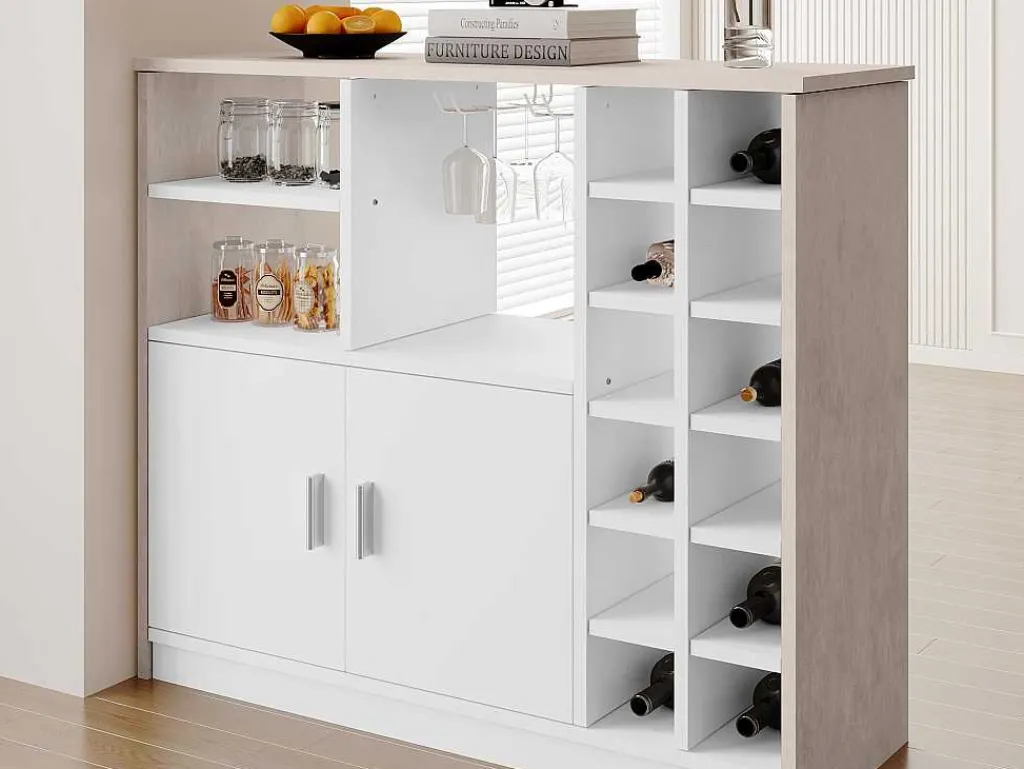Barmeubel, Laag Dressoir Met Opbergruimte - Mdf - Eigentijdse Stijl - Kleuren: Grijs En Wit-Vente-unique Sale