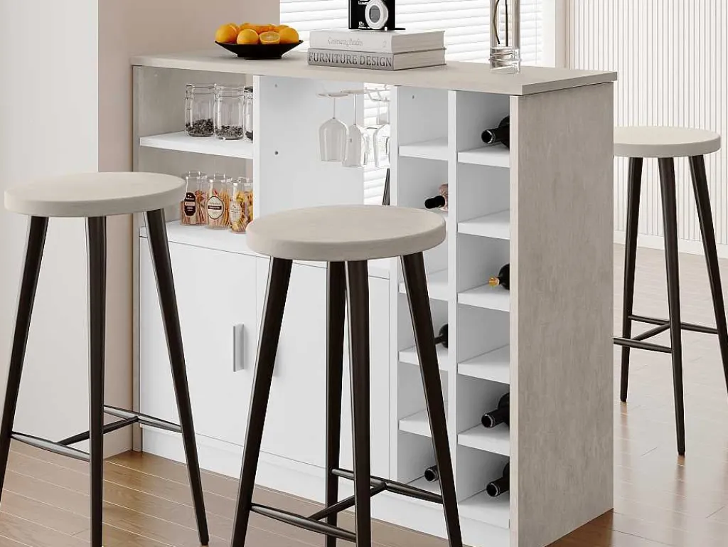 Barmeubel, Laag Dressoir Met Opbergruimte - Mdf - Eigentijdse Stijl - Kleuren: Grijs En Wit-Vente-unique Sale
