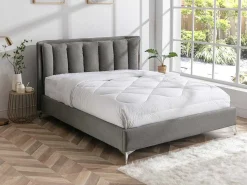 Bed 160 X 200 Cm Met Gewatteerd Hoofdbord - Stof - Grijs - Funiti-Vente-unique Online