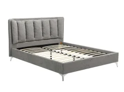 Bed 160 X 200 Cm Met Gewatteerd Hoofdbord - Stof - Grijs - Funiti-Vente-unique Online