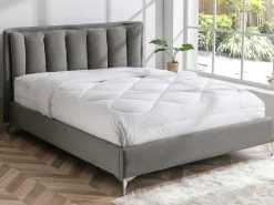 Bed 160 X 200 Cm Met Gewatteerd Hoofdbord - Stof - Grijs - Funiti-Vente-unique Online