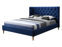 Bed 140 X 190 Cm Met Hoofdbord Met Capitonnage - Velours - Koningsblauw - Enodi-Vente-unique Online