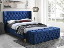Bed 140 X 190 Cm Met Hoofdbord Met Capitonnage - Velours - Koningsblauw - Enodi-Vente-unique Online