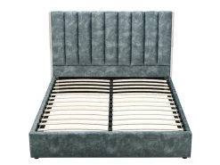 Bed 160 X 200 Cm Met Hoofdbord Met Verticale Stiksels - Velours - Groenblauw - Feroya-Vente-unique Clearance