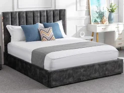 Bed 160 X 200 Cm Met Hoofdbord Met Verticale Stiksels - Velours - Antraciet - Feroya-Vente-unique Best