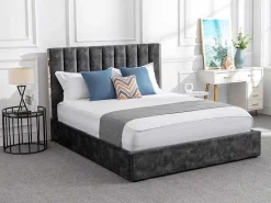 Bed 160 X 200 Cm Met Hoofdbord Met Verticale Stiksels - Velours - Antraciet - Feroya-Vente-unique Best