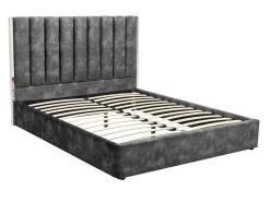 Bed 160 X 200 Cm Met Hoofdbord Met Verticale Stiksels - Velours - Antraciet - Feroya-Vente-unique Best