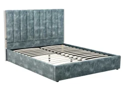 Bed 140 X 190 Cm Met Hoofdbord Met Verticale Stiksels - Velours - Groenblauw + Matras - Feroya-Vente-unique Clearance