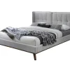 Bed 140 X 200 Cm Met Hoofdbord Met Capitons - Linnen - Lichtgrijs - Kerano-Vente-unique Clearance