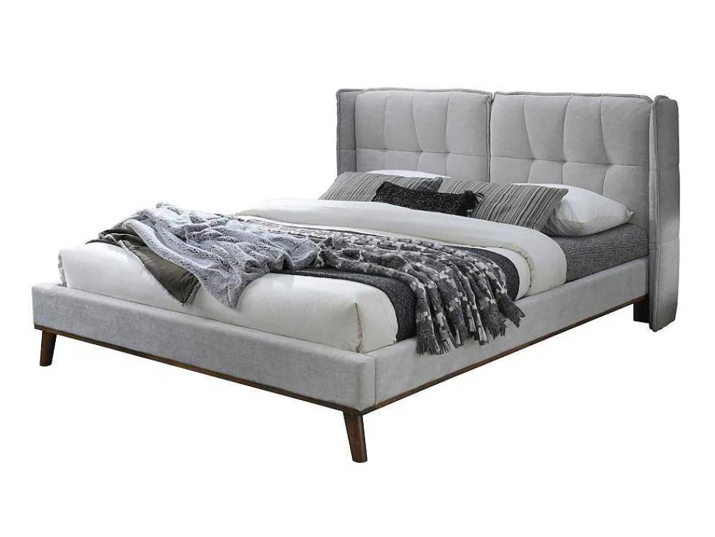 Bed 140 X 200 Cm Met Hoofdbord Met Capitons - Linnen - Lichtgrijs - Kerano-Vente-unique Clearance