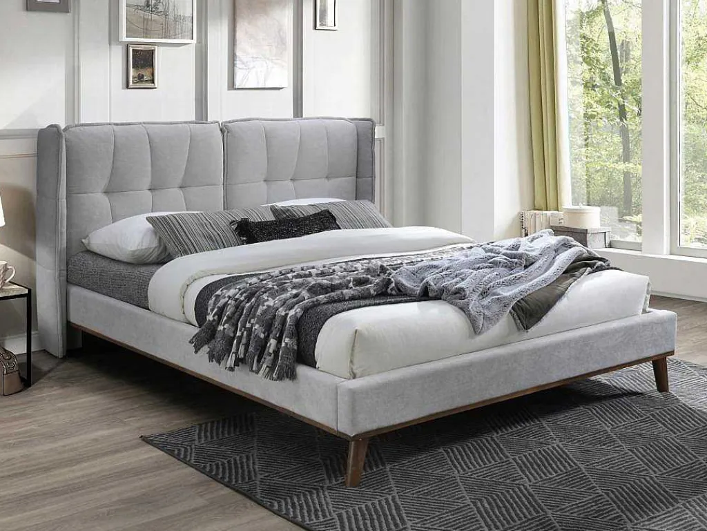 Bed 140 X 200 Cm Met Hoofdbord Met Capitons - Linnen - Lichtgrijs - Kerano-Vente-unique Clearance