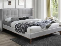 Bed 140 X 200 Cm Met Hoofdbord Met Capitons - Linnen - Lichtgrijs - Kerano-Vente-unique Clearance