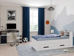 Bed Boris Met Laden En Opbergruimte - Wit - 90X190 Cm-Vente-unique Online