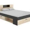 Bed Leandre Met Hoofdeinde, Opbergruimte En Lades - 160 X 200 Cm - Kleur: Eiken En Antraciet-Vente-unique Clearance