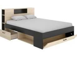Bed Leandre Met Hoofdeinde, Opbergruimte En Lades - 160 X 200 Cm - Kleur: Eiken En Antraciet-Vente-unique Clearance