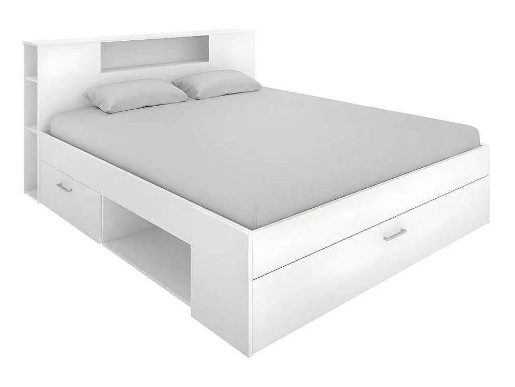 Bed Leandre Met Hoofdeinde, Opbergruimte En Lades - 160 X 200 Cm - Kleur: Wit-Vente-unique Discount