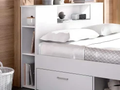 Bed Leandre Met Hoofdeinde, Opbergruimte En Lades - 160 X 200 Cm - Kleur: Wit-Vente-unique Discount