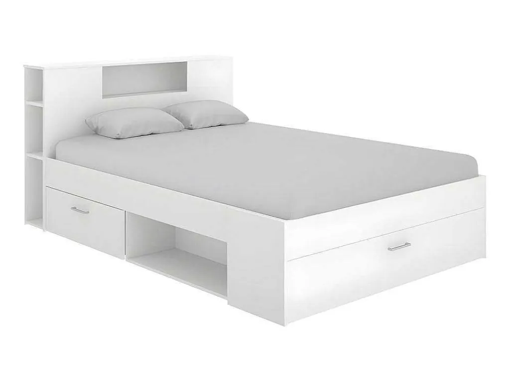 Bed Leandre Met Hoofdeinde, Opbergruimte En Lades - 140 X 190 Cm - Kleur: Wit-Vente-unique New