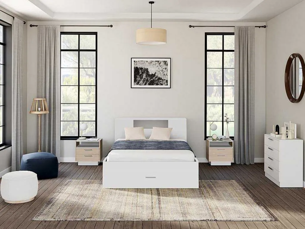 Bed Leandre Met Hoofdeinde, Opbergruimte En Lades - 140 X 190 Cm - Kleur: Wit-Vente-unique New