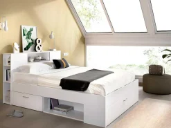 Bed Leandre Met Hoofdeinde, Opbergruimte En Lades - 140 X 190 Cm - Kleur: Wit-Vente-unique New