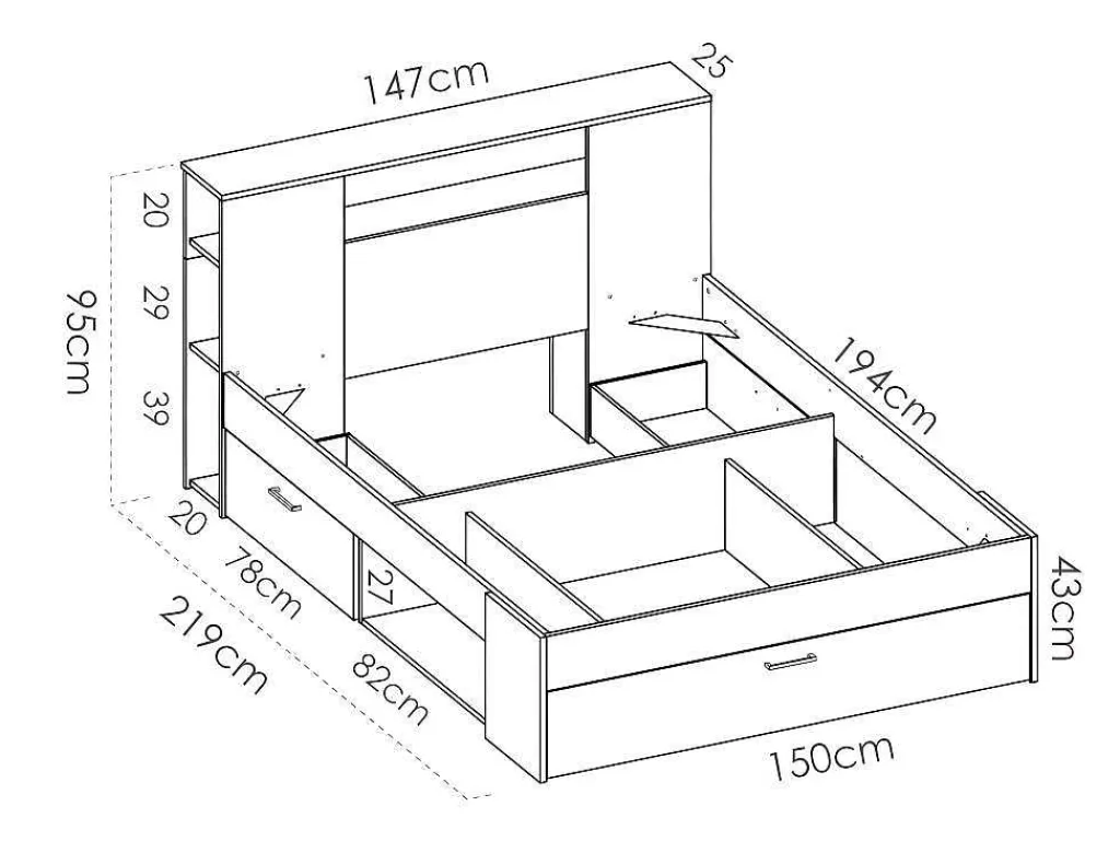 Bed Leandre Met Hoofdeinde, Opbergruimte En Lades - 140 X 190 Cm - Kleur: Wit-Vente-unique New
