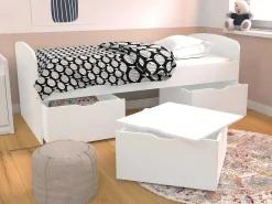 Bed Louane Met 2 Lades En 1 Opbergruimte - 90 X 190 Cm - Wit-Vente-unique New