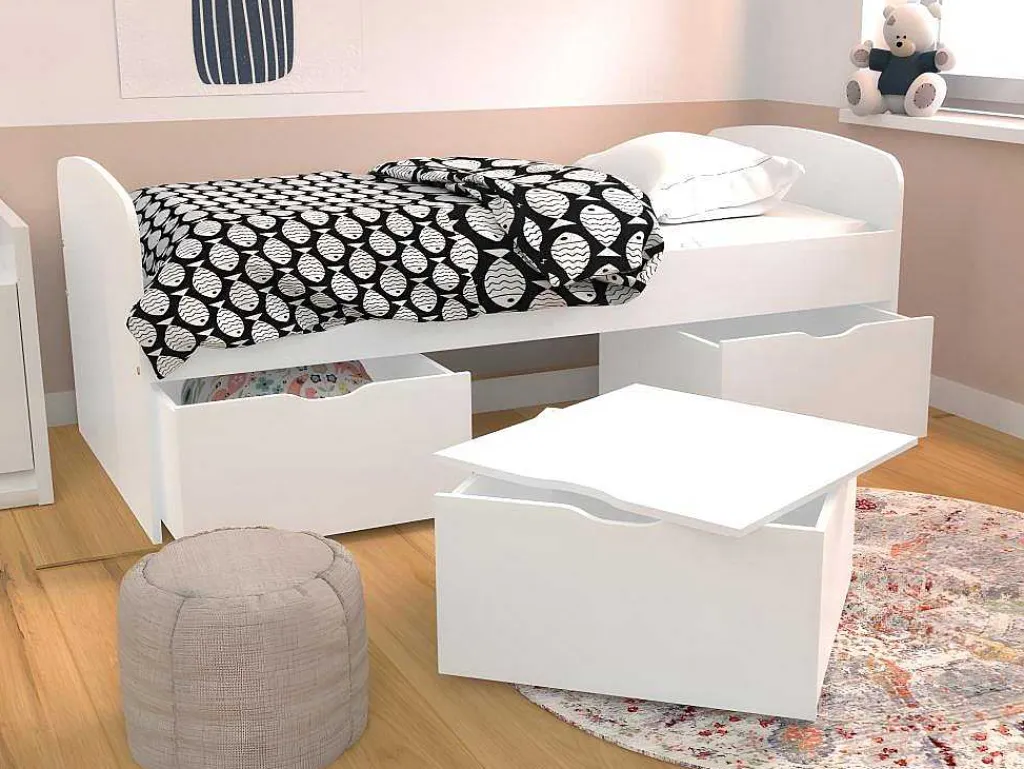 Bed Louane Met 2 Lades En 1 Opbergruimte - 90 X 190 Cm - Wit-Vente-unique New
