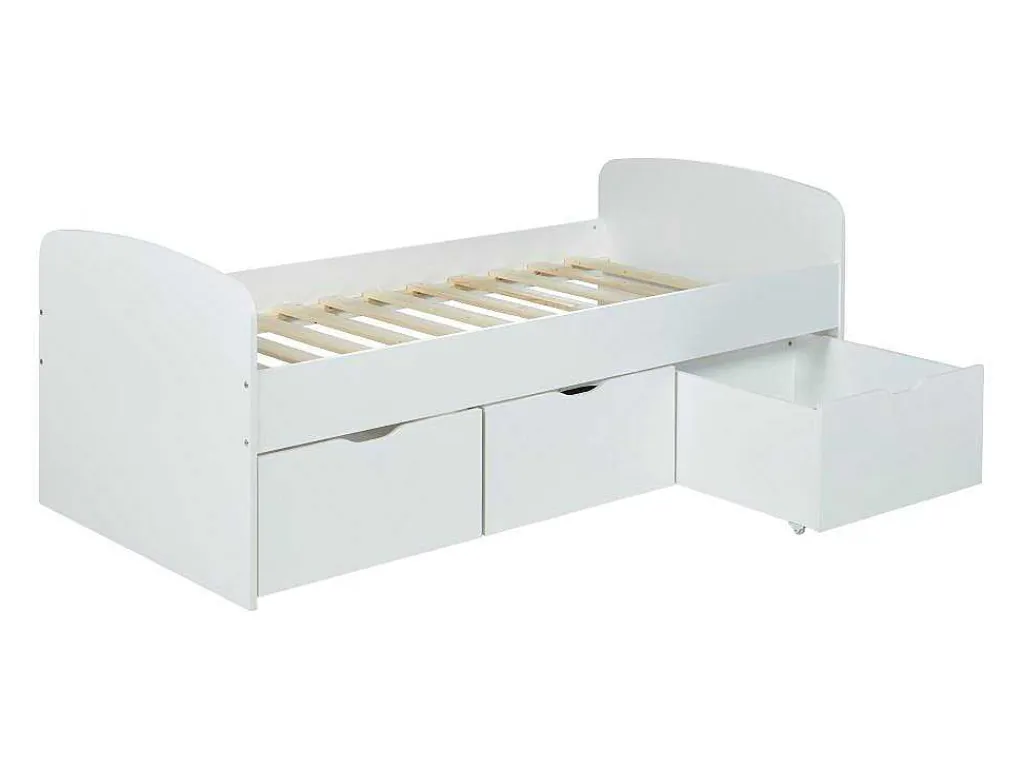 Bed Louane Met 2 Lades En 1 Opbergruimte - 90 X 190 Cm - Wit-Vente-unique New