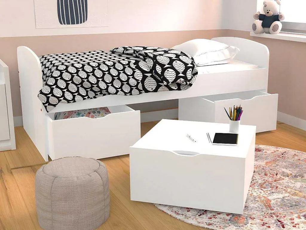 Bed Louane Met 2 Lades En 1 Opbergruimte - 90 X 190 Cm - Wit-Vente-unique New