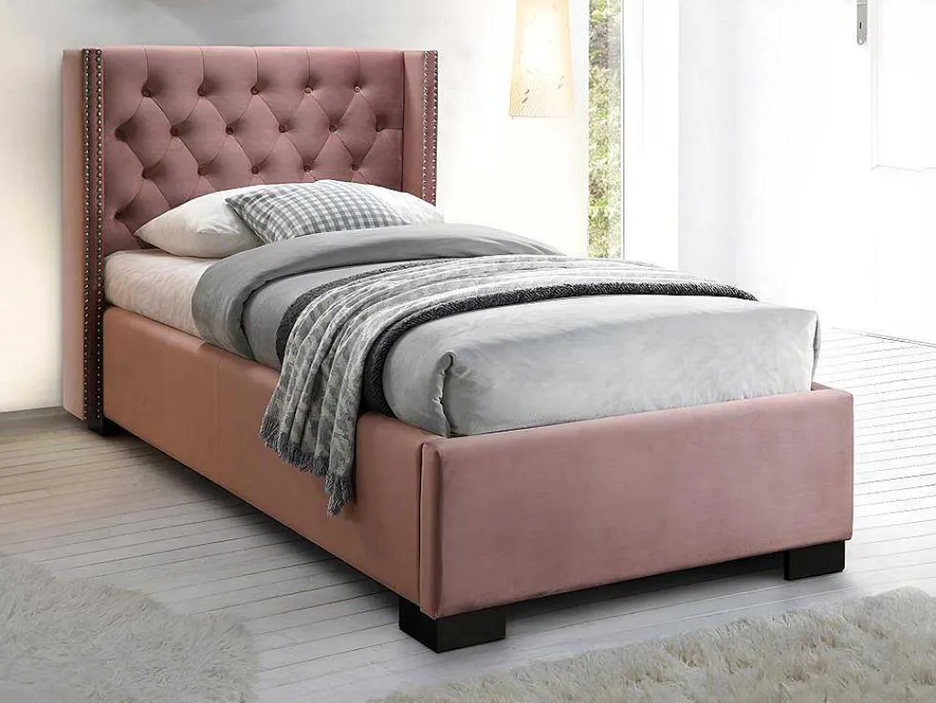 Bed Massimo Gestoffeerde Hoofdeinde Met Capitons - 90X200 Cm - Roze Fluweel-Vente-unique Online