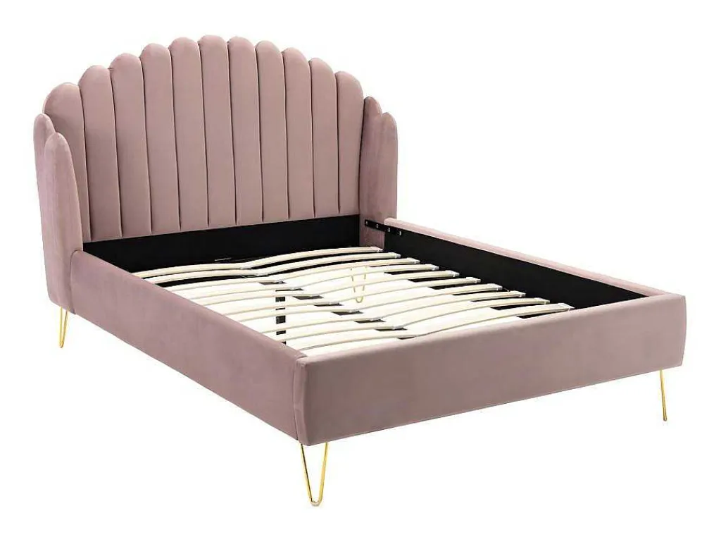 Bed Met Glooiend Hoofdeinde - 140 X 190 Cm - Fluweel - Oud Roze - Sagali-Vente-unique Best