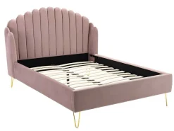 Bed Met Glooiend Hoofdeinde - 160 X 200 Cm - Fluweel - Oud Roze - Sagali-Vente-unique