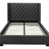 Bed Met Hoofdbord Met Capitonnage - 140 X 200 Cm - Stof - Grijs - Massimo-Vente-unique