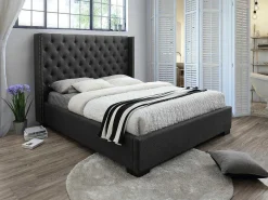 Bed Met Hoofdbord Met Capitonnage - 140 X 200 Cm - Stof - Grijs - Massimo-Vente-unique