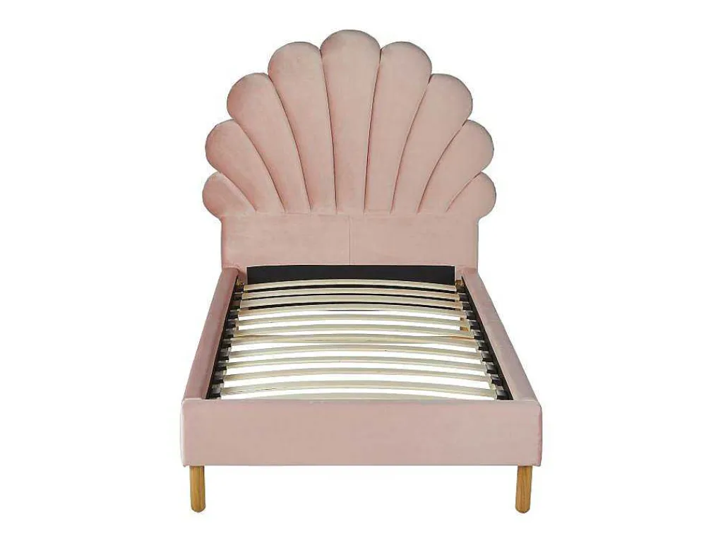Bed Met Hoofdeinde In Schelpvorm90X190 Cm - Fluweel - Roze - Met Matras - Moana-Vente-unique New