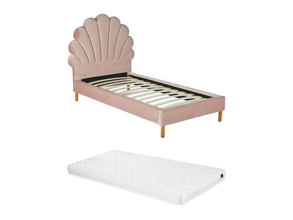 Bed Met Hoofdeinde In Schelpvorm90X190 Cm - Fluweel - Roze - Met Matras - Moana-Vente-unique New