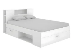 Bed Met Hoofdeinde Met Opbergruimte En Lades - 140 X 190 Cm - Kleur: Wit + Bedbodem + Matras - Leandre-Vente-unique Best