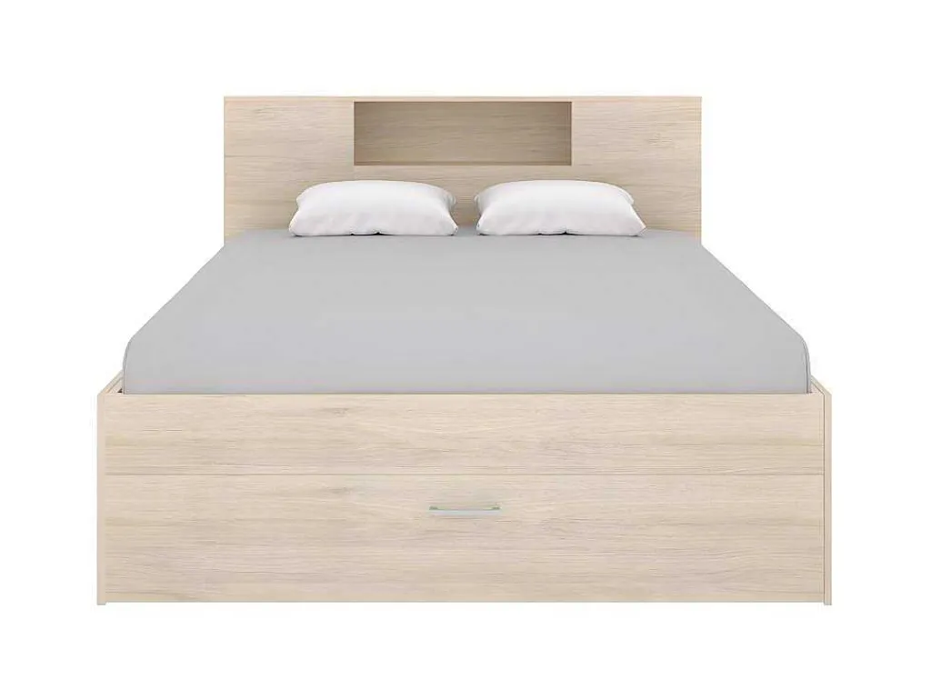 Bed Met Hoofdeinde, Opbergruimte En Lades - 160 X 200 Cm - Eikenkleur - Leandre-Vente-unique Clearance