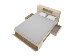 Bed Met Hoofdeinde, Opbergruimte En Lades - 160 X 200 Cm - Eikenkleur - Leandre-Vente-unique Clearance