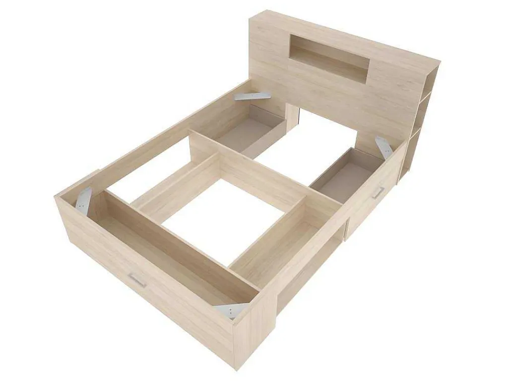 Bed Met Hoofdeinde, Opbergruimte En Lades - 160 X 200 Cm - Eikenkleur - Leandre-Vente-unique Clearance