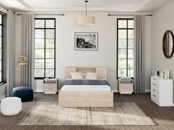 Bed Met Hoofdeinde, Opbergruimte En Lades - 160 X 200 Cm - Eikenkleur - Leandre-Vente-unique Clearance