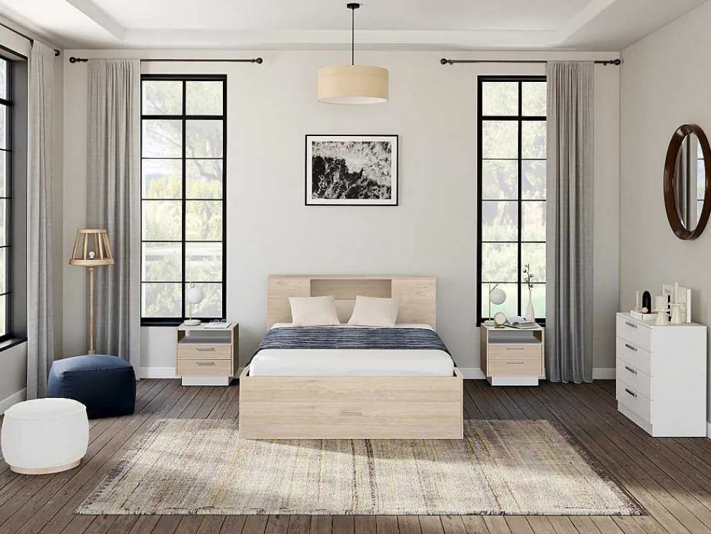 Bed Met Hoofdeinde, Opbergruimte En Lades - 160 X 200 Cm - Eikenkleur - Leandre-Vente-unique Clearance