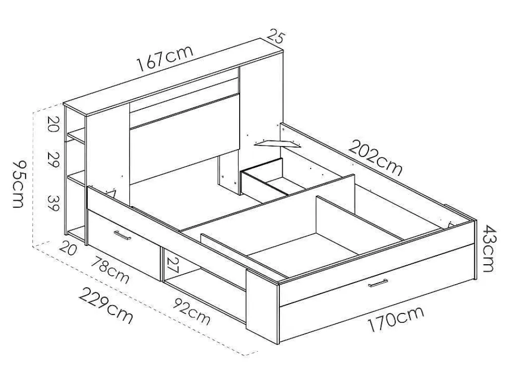 Bed Met Hoofdeinde, Opbergruimte En Lades - 160 X 200 Cm - Eikenkleur - Leandre-Vente-unique Clearance
