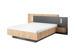 Bed Met Nachtkastjes 160 X 200 Cm - 2 Laden - Met Led'S - Kleur : Naturel En Antraciet - Francoli-Vente-unique Best