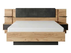 Bed Met Nachtkastjes 160 X 200 Cm - Met Ledverlichting - Kleur: Naturel En Antraciet - Elynia-Vente-unique Clearance