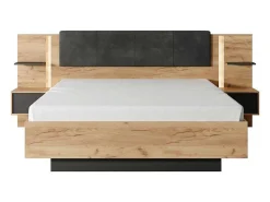 Bed Met Nachtkastjes 160 X 200 Cm - Met Ledverlichting - Kleur: Naturel En Antraciet - Elynia-Vente-unique Clearance