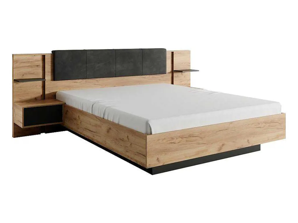 Bed Met Nachtkastjes 160 X 200 Cm - Met Ledverlichting - Kleur: Naturel En Antraciet - Elynia-Vente-unique Clearance