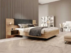 Bed Met Nachtkastjes 160 X 200 Cm - Met Ledverlichting - Kleur: Naturel En Antraciet - Elynia-Vente-unique Clearance
