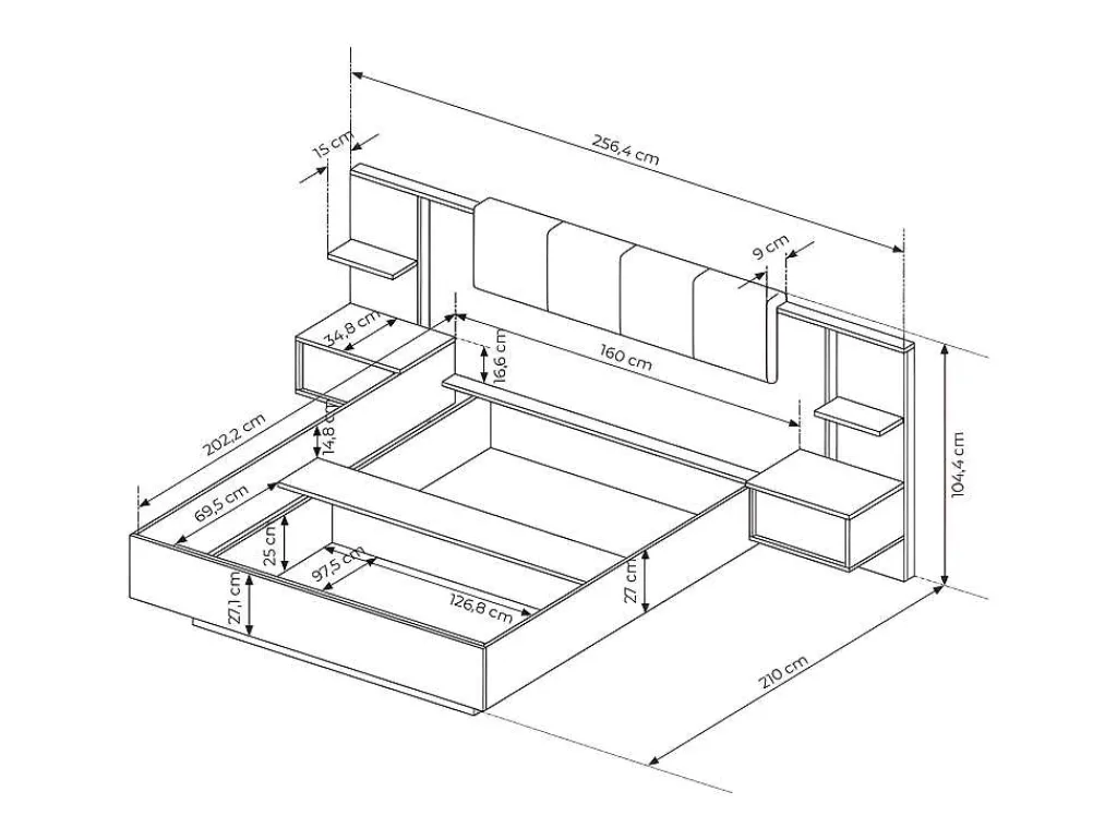 Bed Met Nachtkastjes 160 X 200 Cm - Met Ledverlichting - Kleur: Naturel En Antraciet - Elynia-Vente-unique Clearance